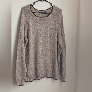 Bay Studio Sweater Women 1X Tan, White & Brown Crew Neck Academia Versatile Y2K